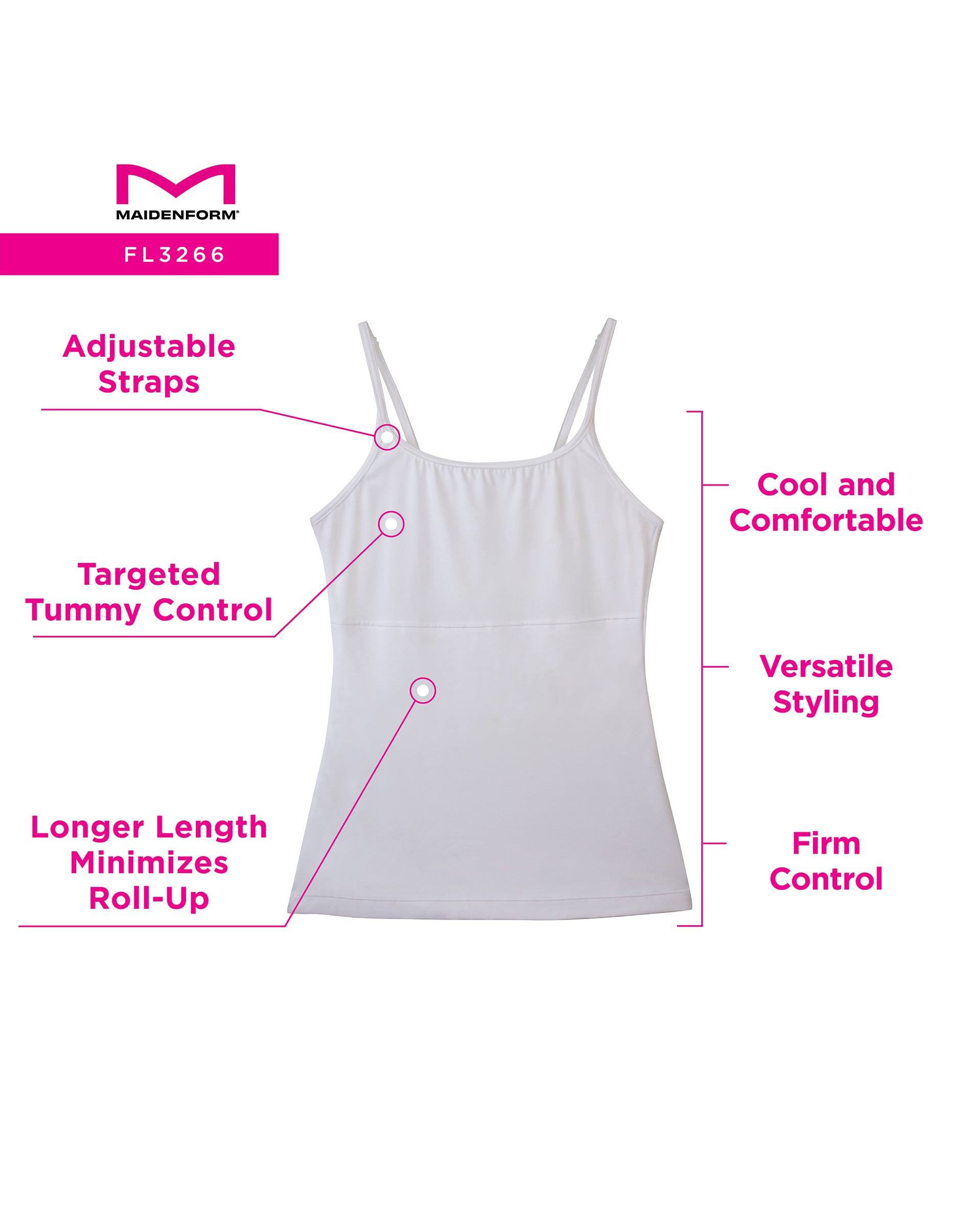 Tummy Control Shapewear Cami Tank Top, Long Length