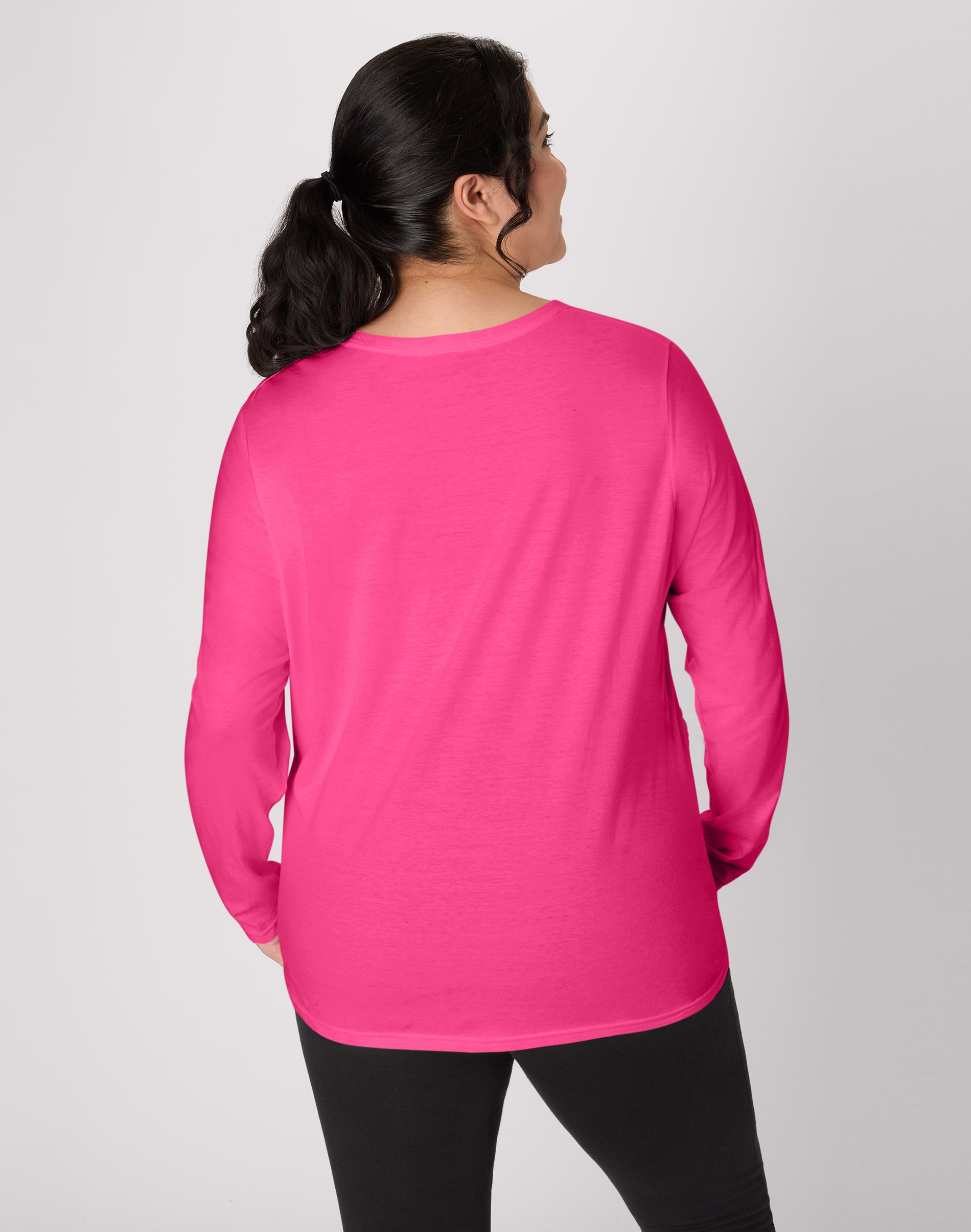 Hanes Women's Long Sleeve Scoop-Neck Cotton T-Shirt (Plus Size)