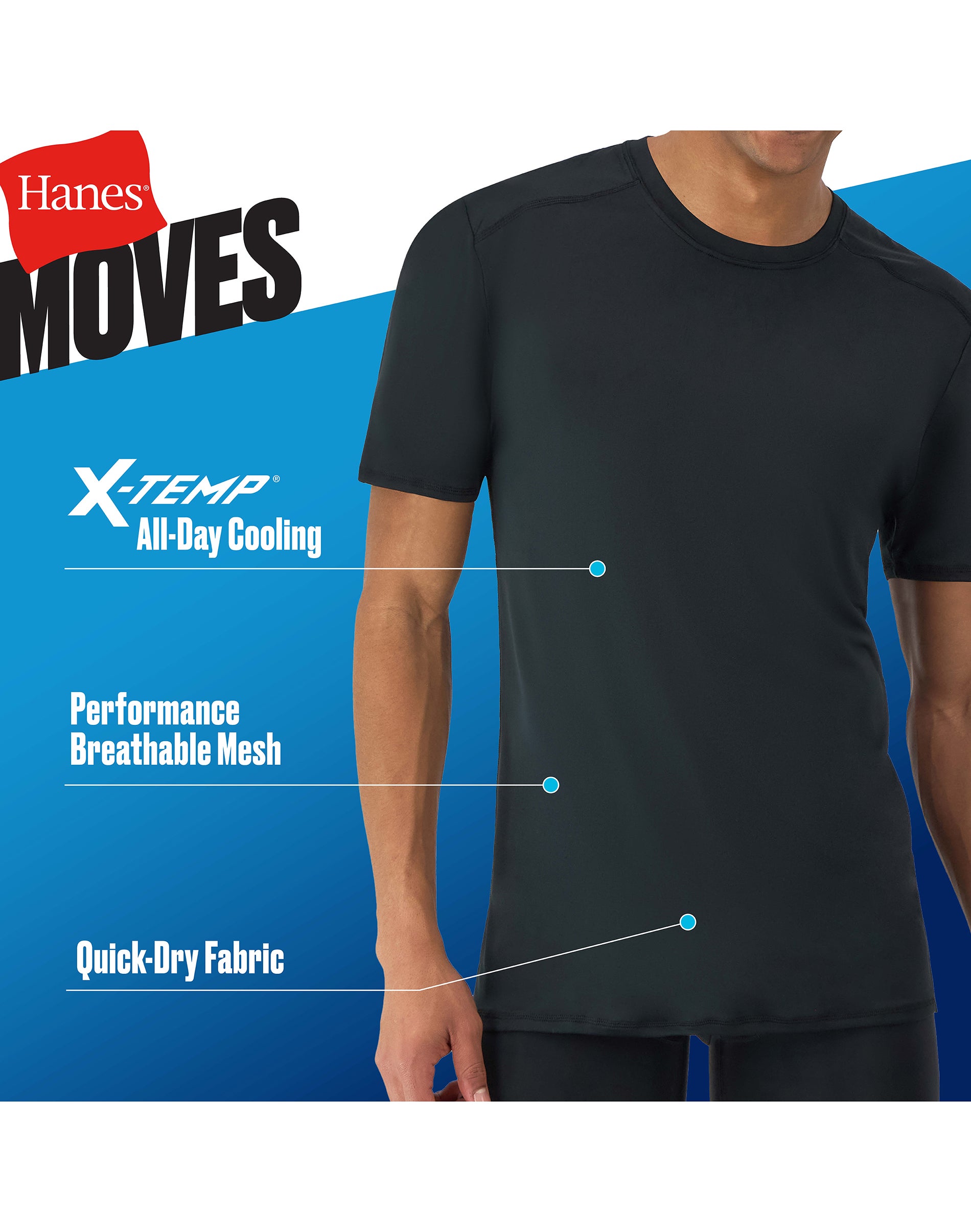 Hanes Moves Ultimate Men's Breathable Mesh Crewneck T-Shirt, X