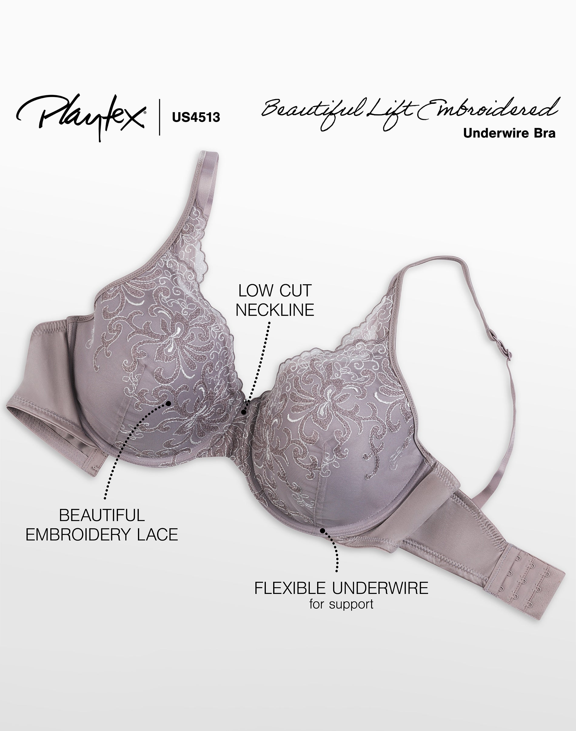 Playtex Secrets Beautiful Lift Embroidered Underwire Bra